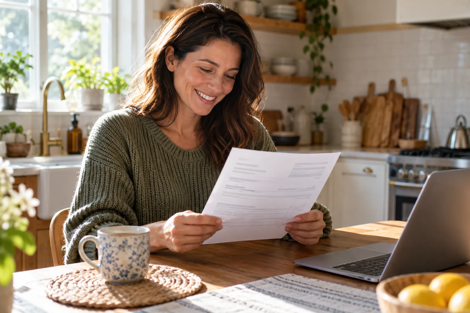 Homeowner reviewing a written mold estimate at the kitchen table in the Los Angeles area